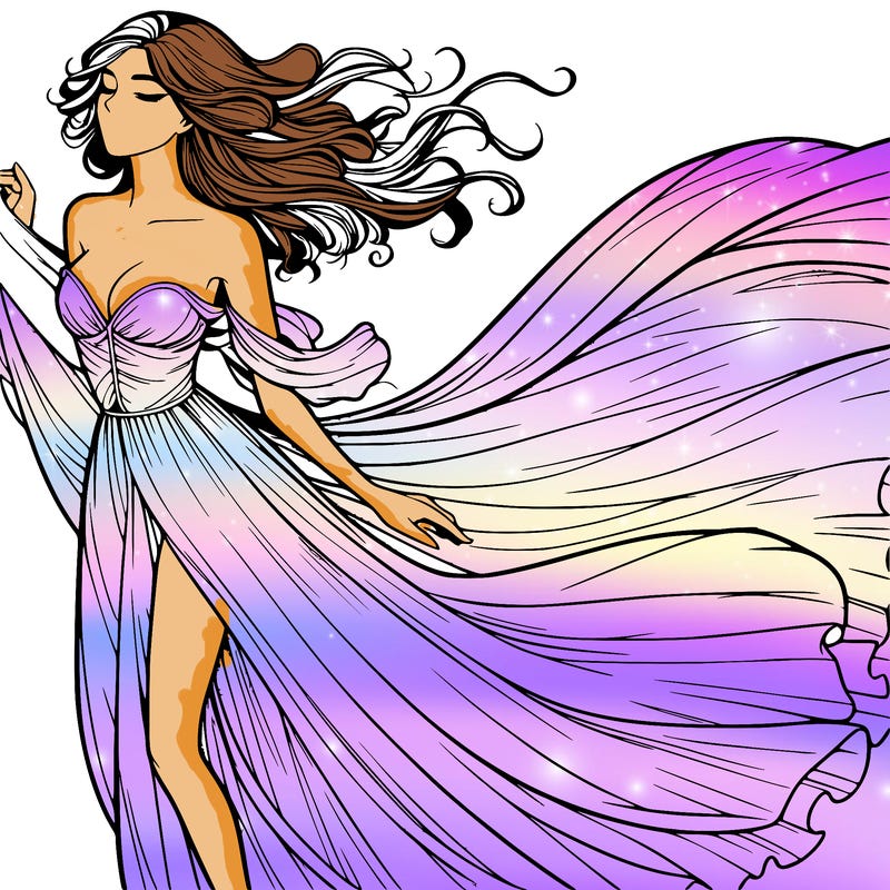 realistic woman in dress flowing the the wind