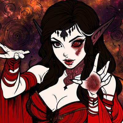 realistic scary beautiful elf sorceress casting spell