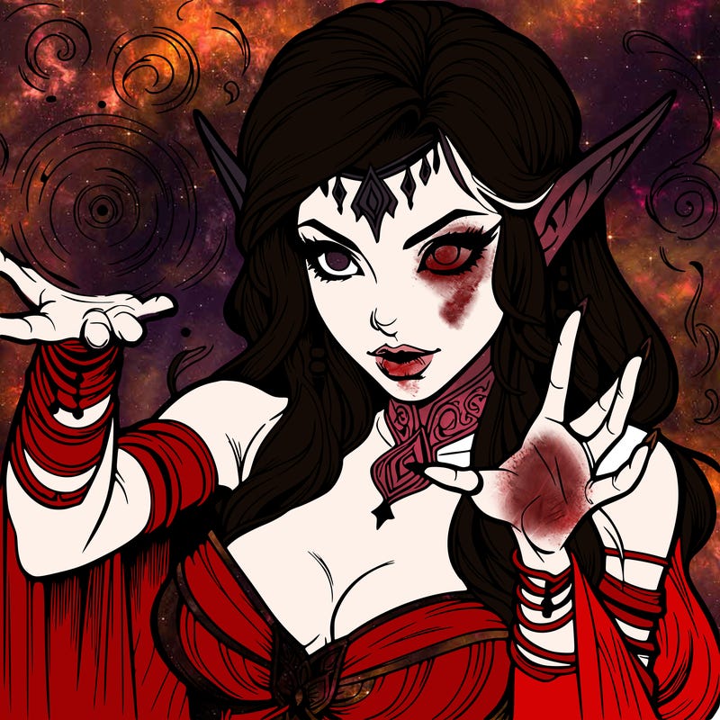 realistic scary beautiful elf sorceress casting spell