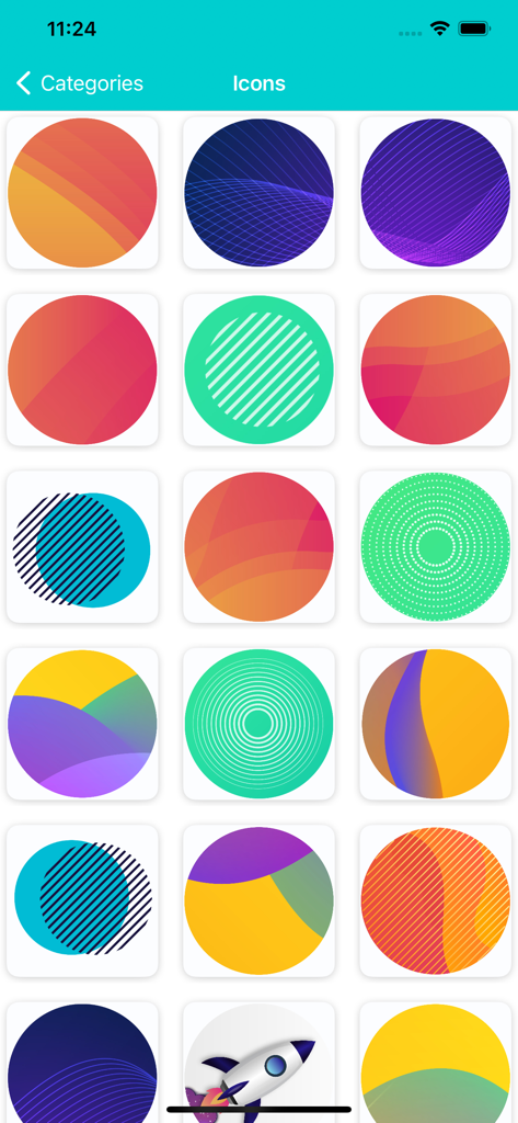 Logo Maker - Create Design - Grade de ícones circulares coloridos e templates de design no aplicativo Criador de Logos