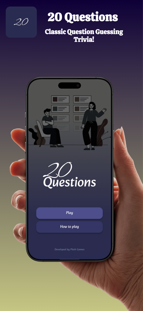 20 Questions - Guessing Game - Home screen of the 20 Questions mobile guessing game