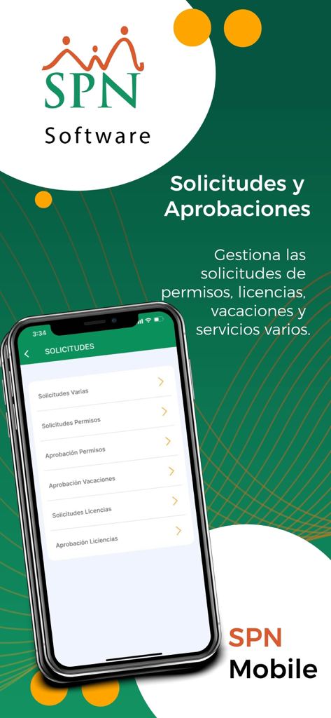 SPN Software mobile app screen showing HR requests and approvals for employees