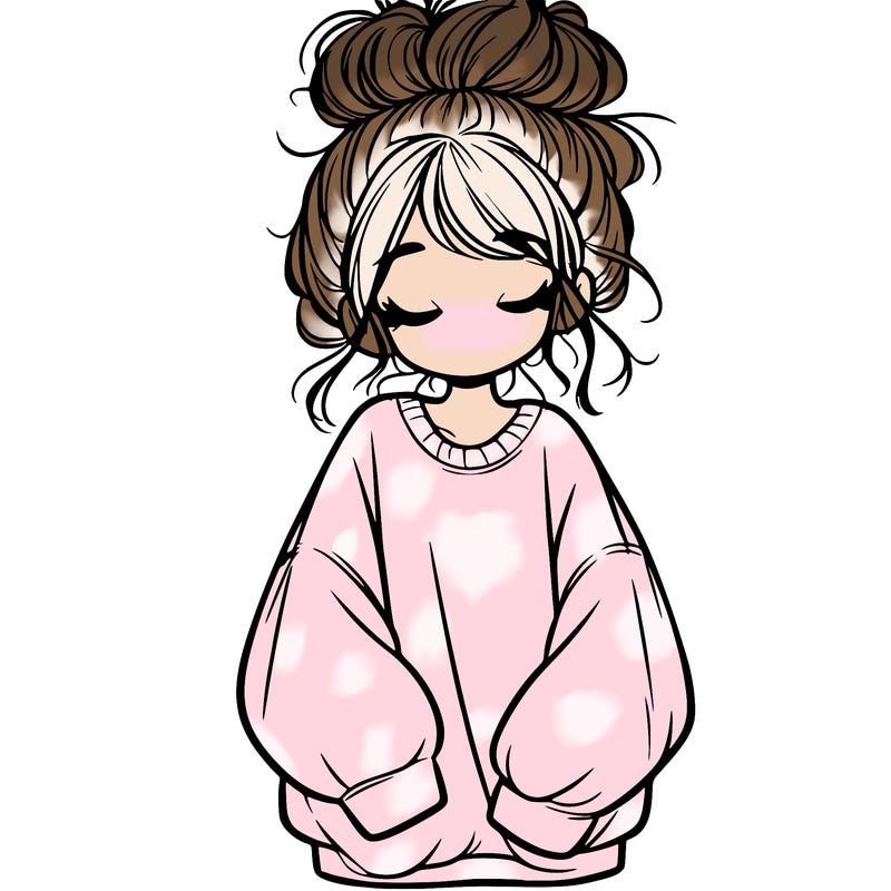 girl with baggy sweatshirt and messy bun