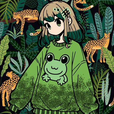 girl wearing frogging sweatshirt