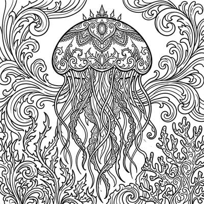 Unravel the mystery of the deep sea with this stunning Gothic Immortal Jellyfish coloring page. Its intricate Victorian-inspired details offer a captivating artistic challenge for all who dare to explore.