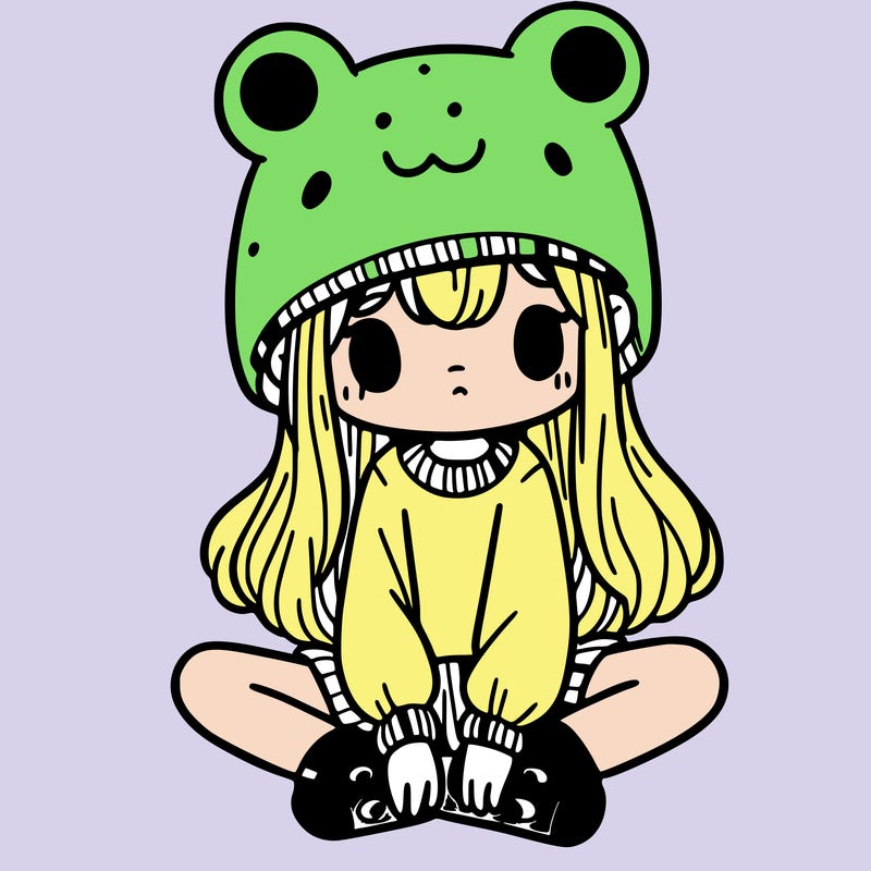 a girl wearing a frog hat and some frog socks