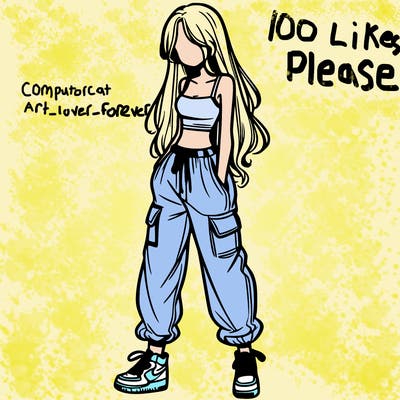 girl in baggy pants crop top and long hair