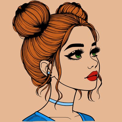 realistic girl with buns on the top of her head