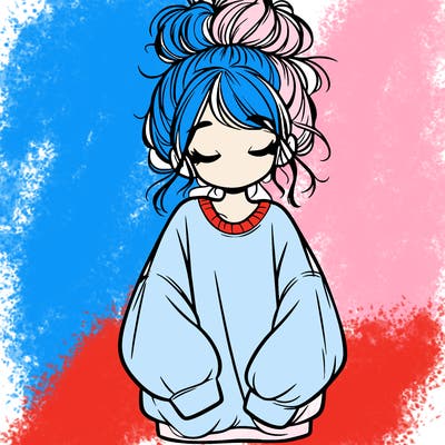 girl with baggy sweatshirt and messy bun