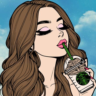 realistic girl drinking starbucks