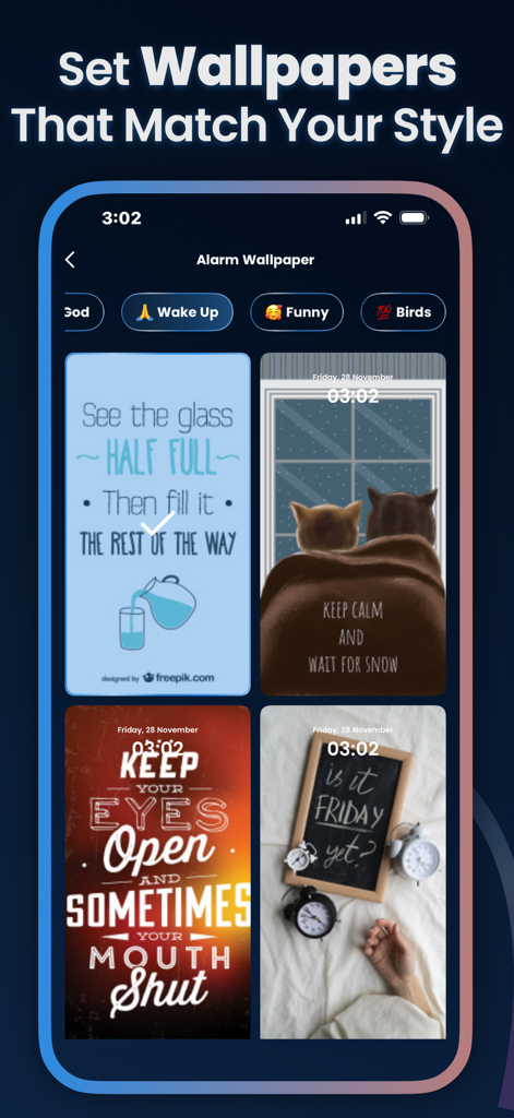 Alarm Clock Svegliare - Selection of motivational and funny custom wallpapers for the Svegliare alarm clock app.
