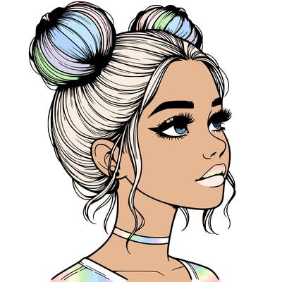 realistic girl with buns on the top of her head