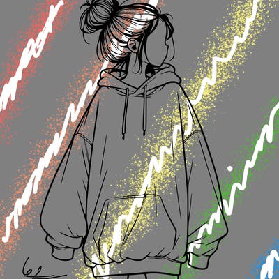 realistic girl with a oversized sweatshirt on and a bun