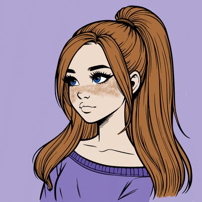 realistic girl with a high ponytail