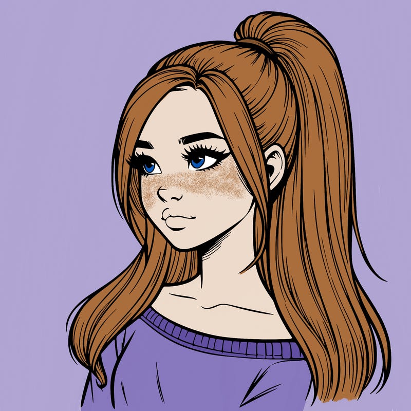 realistic girl with a high ponytail