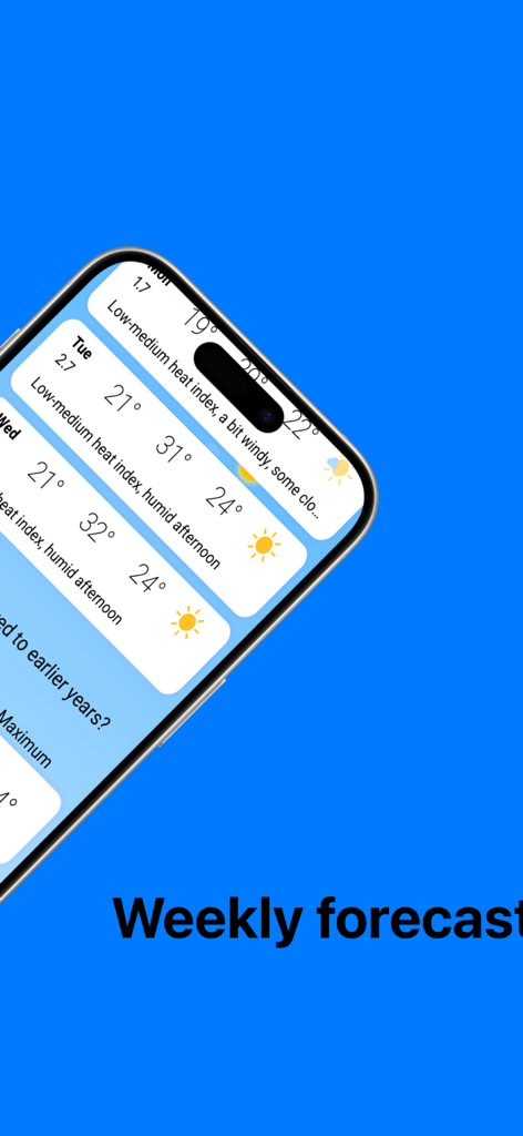 ירושמיים Jerusky - iPhone screen showing the Jerusky app with a weekly weather forecast for Jerusalem