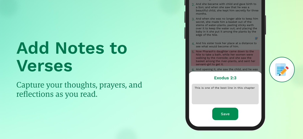 Bible - In the Name of Jesus - A mobile interface for adding personal notes and reflections to Bible verses