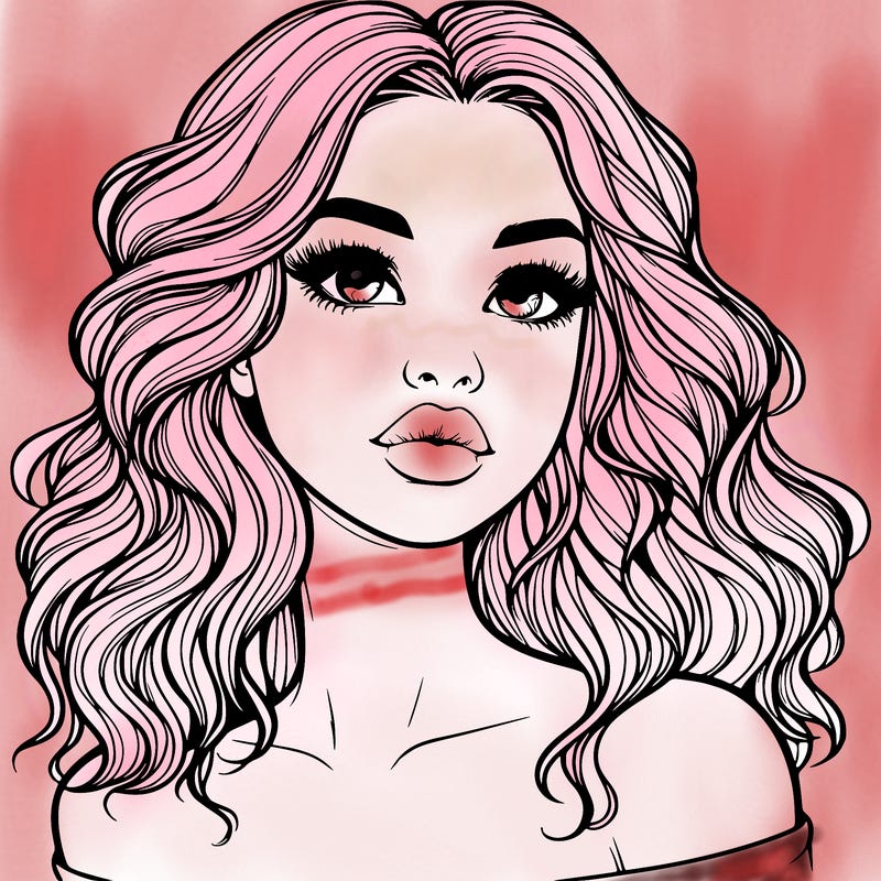 realistic girl with wavy hair and lips