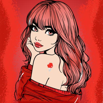 realistic girl with bangs looking over her shoulder