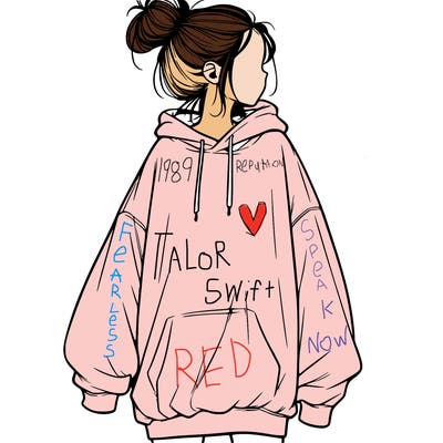 realistic girl with a oversized sweatshirt on and a bun