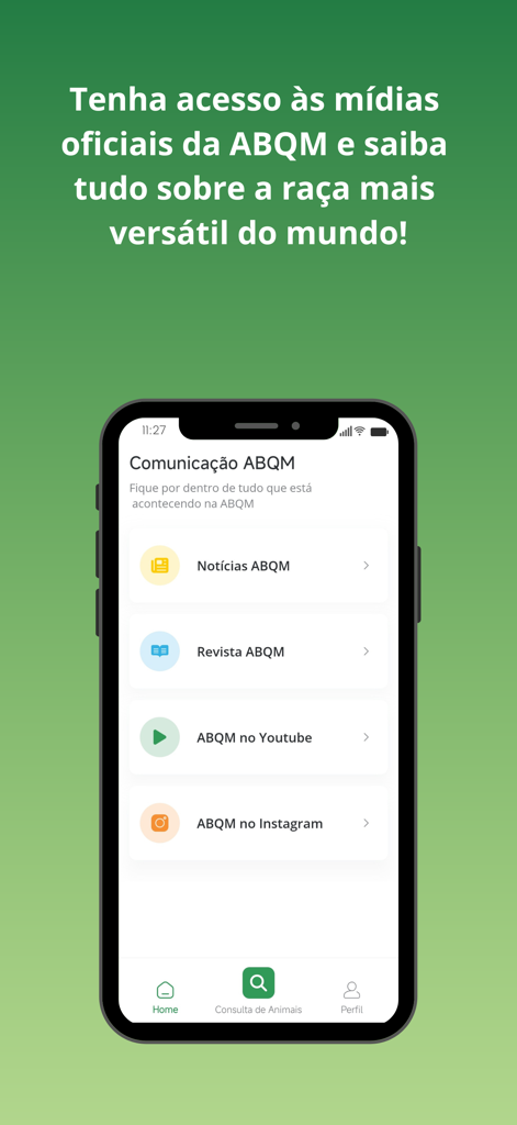 ABQM Oficial - ABQM Oficial app screen showing news and social media links