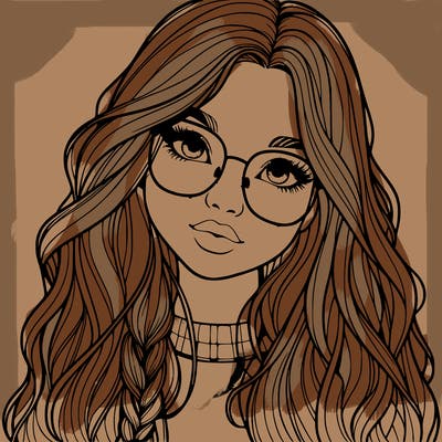 girl with long hair and freckles and glasses realistic