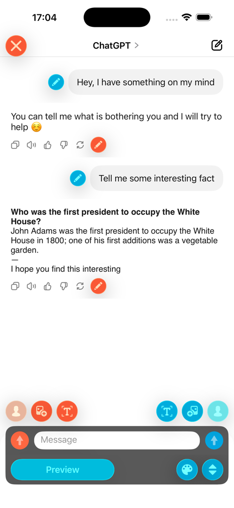 Faker 2 - Fake Messages - A realistic simulation of a ChatGPT conversation within the Faker 2 app interface for content creation