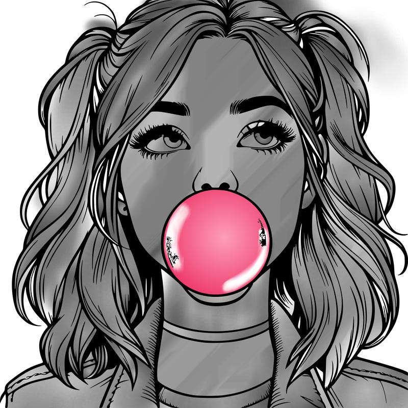 realististic girl blowing bubble -gum