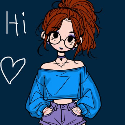 girl with a messy ponytail glasses a baggy crop top and jean shorts