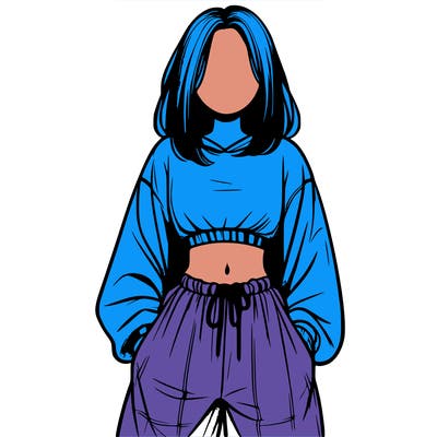 realistic girl faceless with baggy pants and a crop top