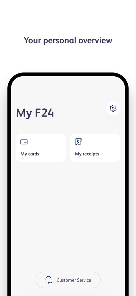 F24 - F24 mobile app dashboard showing my cards and my receipts buttons