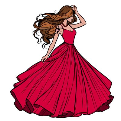 realistic woman with dress flowing in the wind