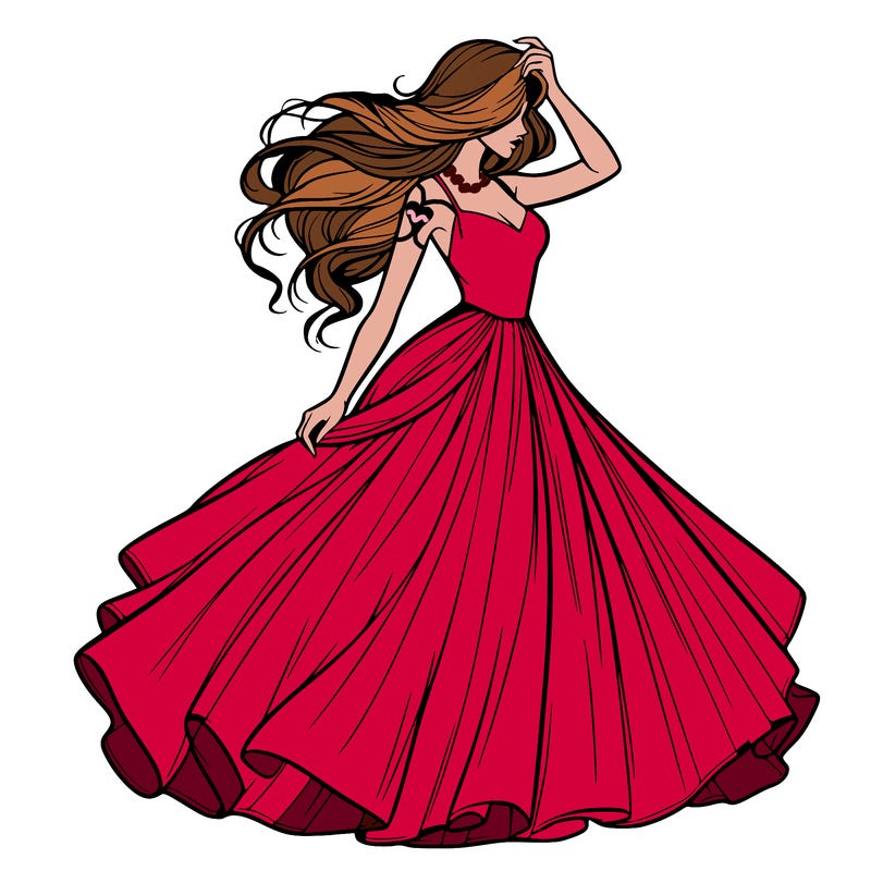 realistic woman with dress flowing in the wind