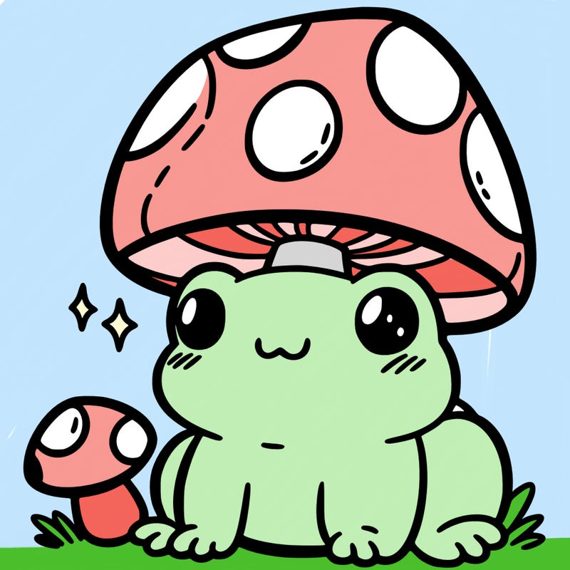 a cute frog with a mushroom hat