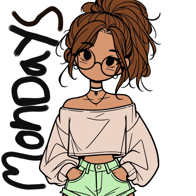 girl with a messy ponytail glasses a baggy crop top and jean shorts