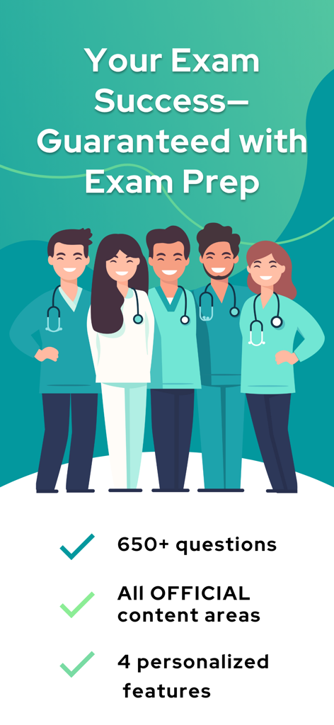 Introductory screen for CNM Midwifery Exam Prep app featuring medical professionals and key study features.