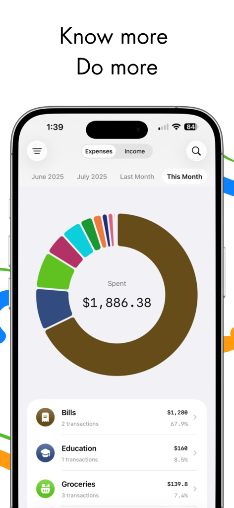 Dimewise: Track & Budget - Dimewise app dashboard displaying a circular spending chart and expense categories like bills and groceries.