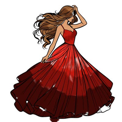 realistic woman with dress flowing in the wind