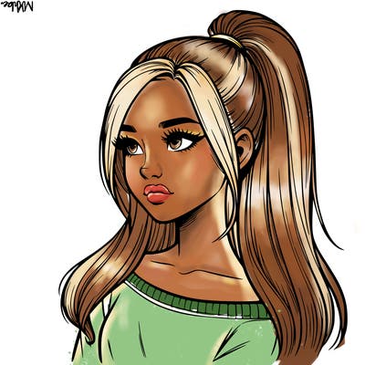 realistic girl with a high ponytail