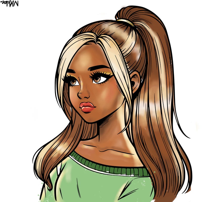 realistic girl with a high ponytail