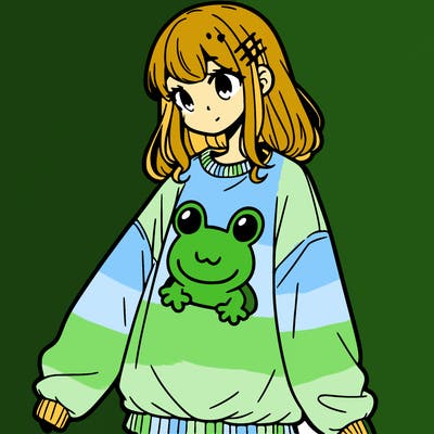 girl wearing frogging sweatshirt