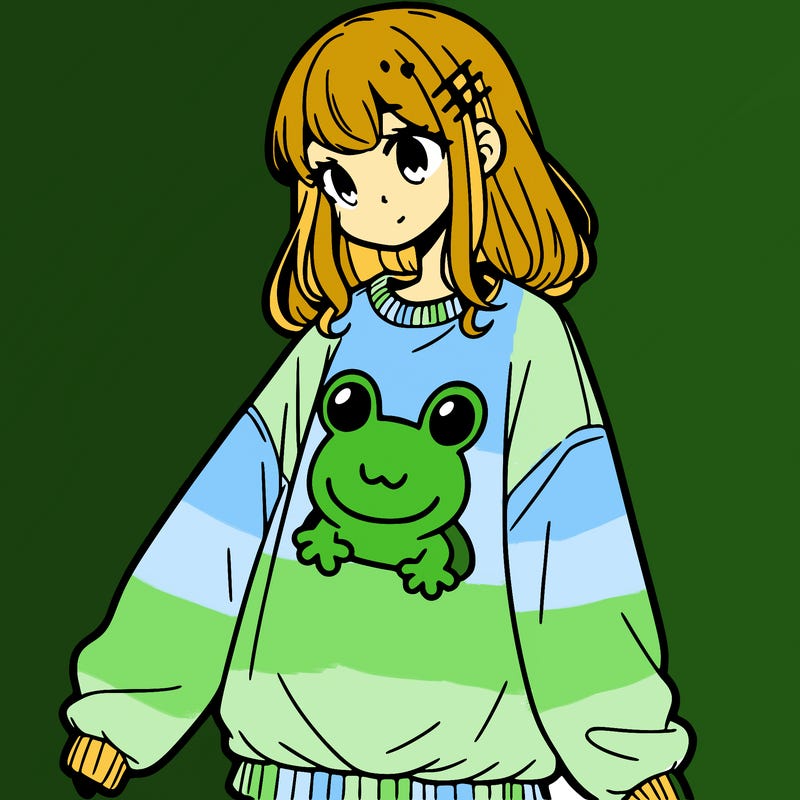 girl wearing frogging sweatshirt