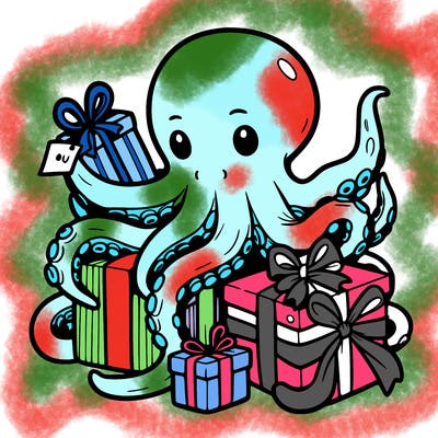 an octopus wrapping gifts