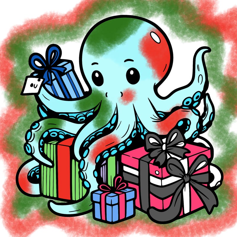 an octopus wrapping gifts