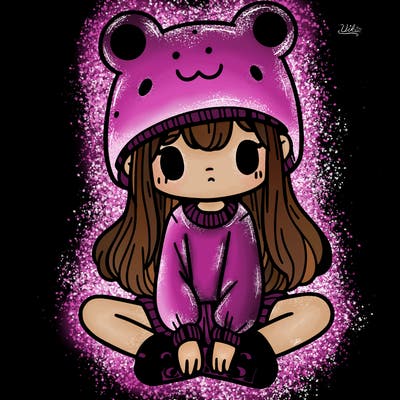 a girl wearing a frog hat and some frog socks
