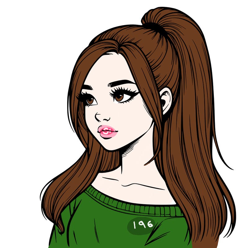 realistic girl with a high ponytail