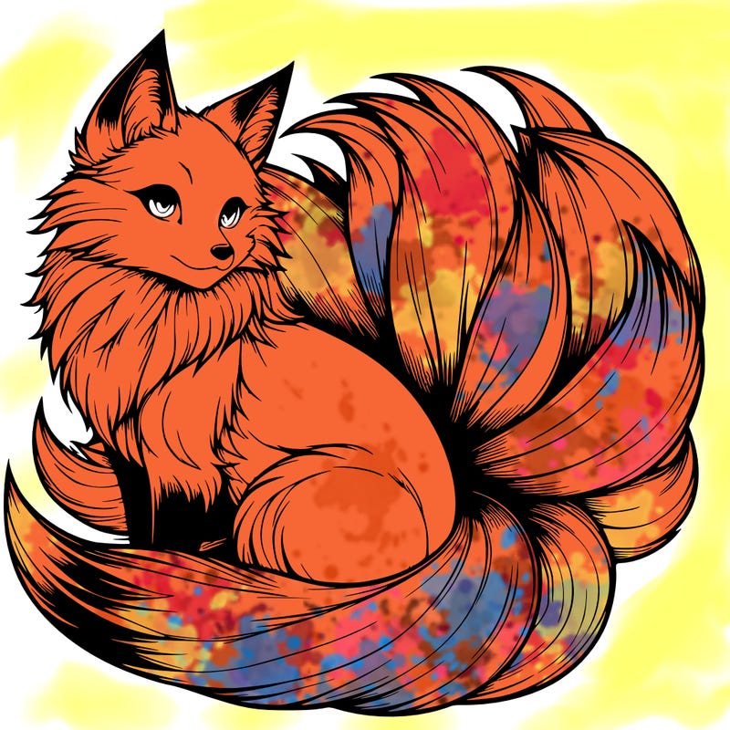 realistic detailed 9 tailed anime fox