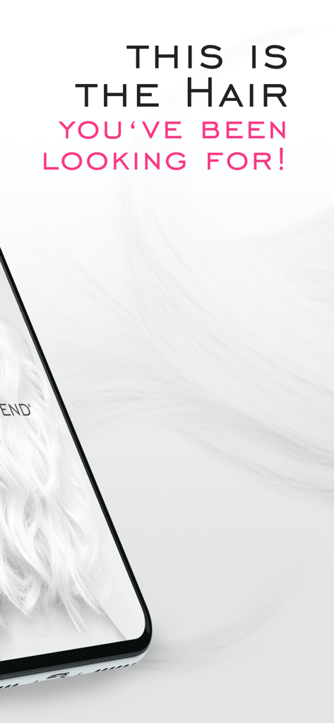 Global Extend / globalextend - Pantalla promocional de la aplicación Global Extend con extensiones de cabello rubio de primera calidad y el lema Este es el cabello que estabas buscando