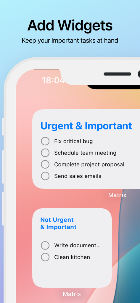 Matrix Manager - Task Manager - Widgets de iOS que muestran tareas priorizadas basadas en la Matriz de Eisenhower.