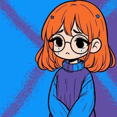 sad girl with glasses in a sweater